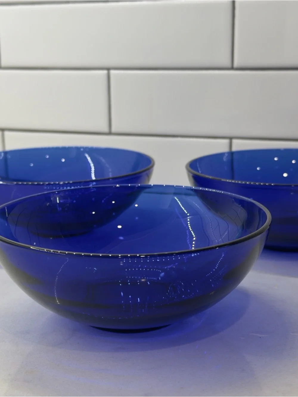 Set of 3 Cobalt Blue Glass Bowls